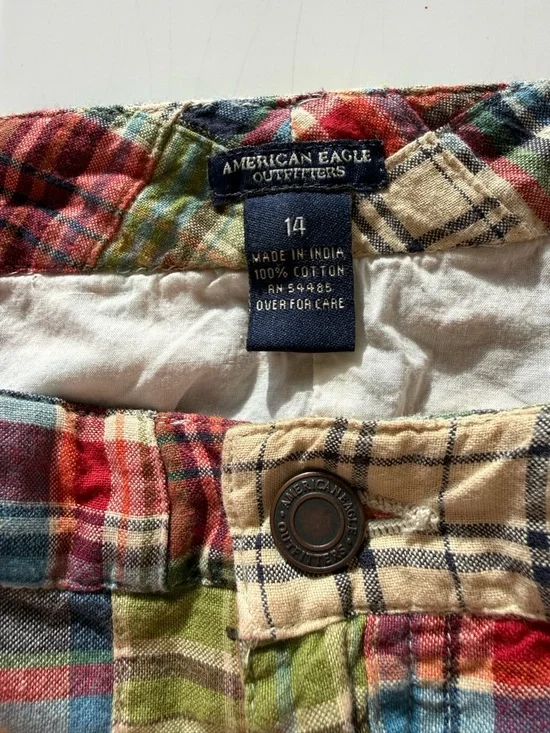 Vintage Y2K Plaid Patchwork Low Rise Mini Skirt Sz 14 American Eagle Outfitters - Picture 13 of 13